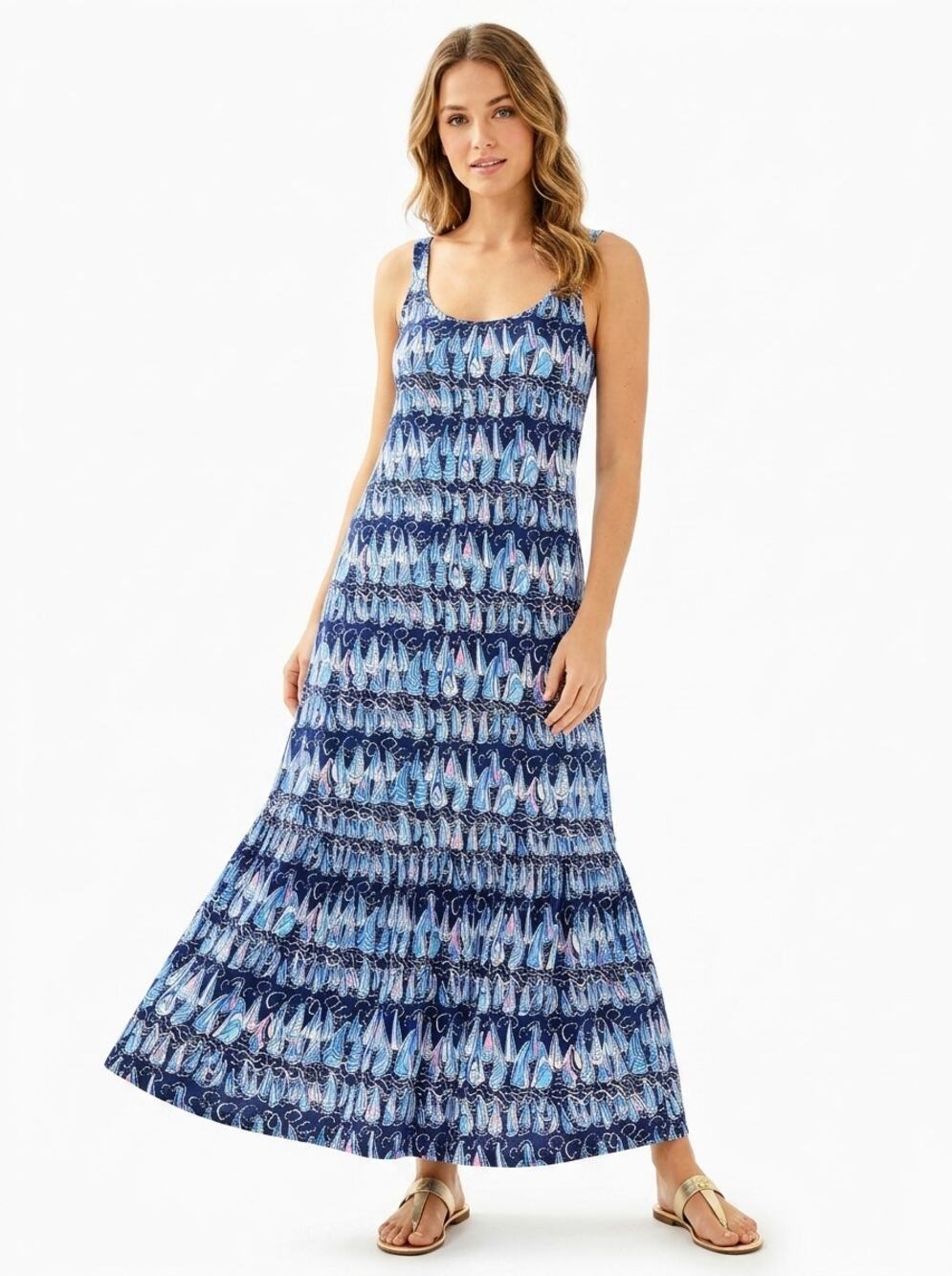 Lilly Pulitzer Martins Midi Dress Womens Size XS Low Tide Navy Sails And Stripes